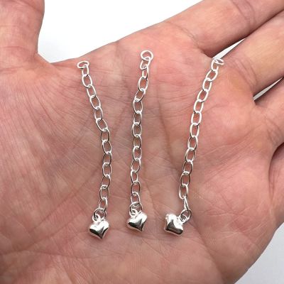 Necklace Extender Chain with Heart Charm, 2" Inches, Sterling Silver (5 Pieces)