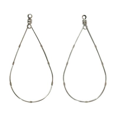 Teardrop Hoop, Notched w/ 2 Loops, 45 x 25mm, Imit. Rhodium (36 Pieces)