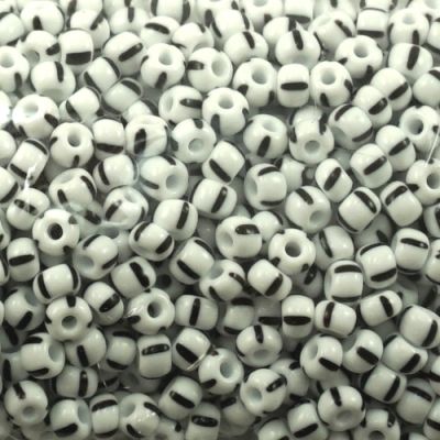 Czech Seed Beads, Striped, Size 6/0 -  White with Black Stripes (Approx. 60 Grams)