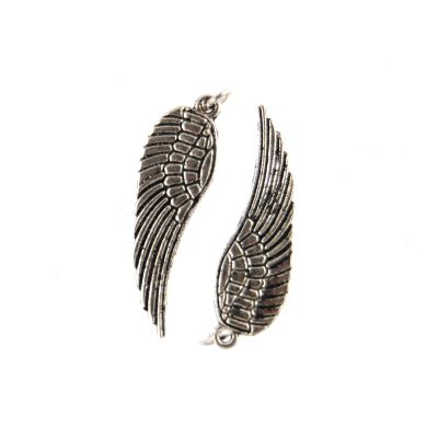 30mm Feathered Angel Wing Bead (Silver) (12 PCS)