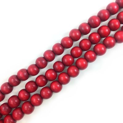 Wood Beads(Dyed Waxed) Cranberry, Round (16" Strand)