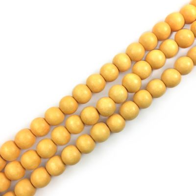 Wood Beads (Dyed Waxed) Dark Yellow, Round (16" Strand)