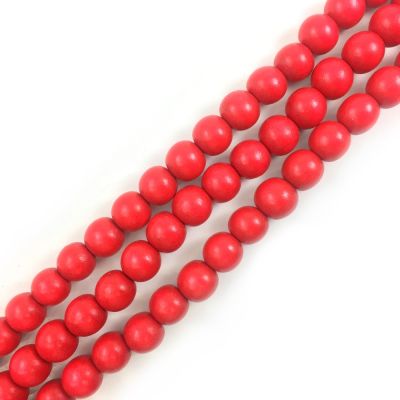 Wood Beads (Dyed Waxed) Red, Round (16" Strand)