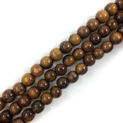 Wood Beads (Waxed) Natural Dark Robles Wood, Round (16" Strand)
