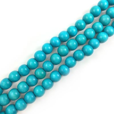Wood Beads (Dyed Waxed) Turquoise, Round (16" Strand)
