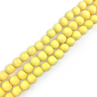 Wood Beads (Dyed Waxed) Yellow, Round (16" Strand)